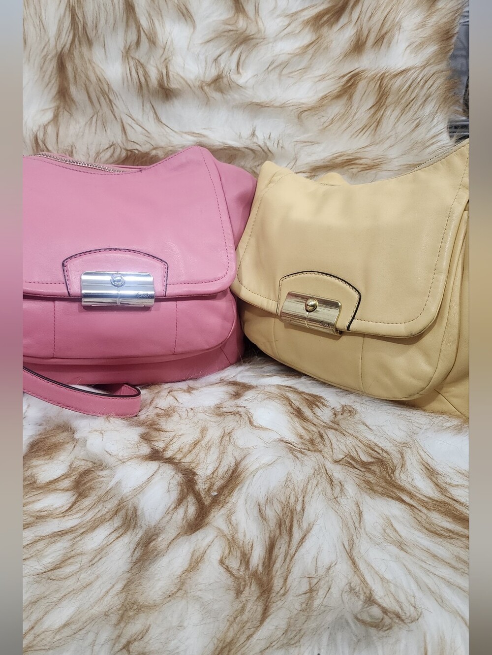 Coach Pink and Pale Yellow Leather Crossbody Bags